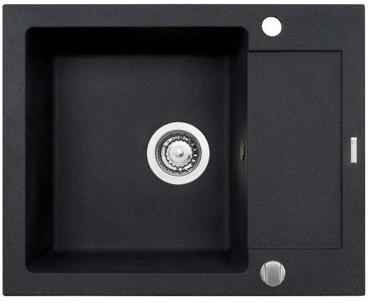Czarny zlewozmywak granitowy 62x50 cm z czarną baterią Bello 1B 1D Pyramis Mido 070088401Bn