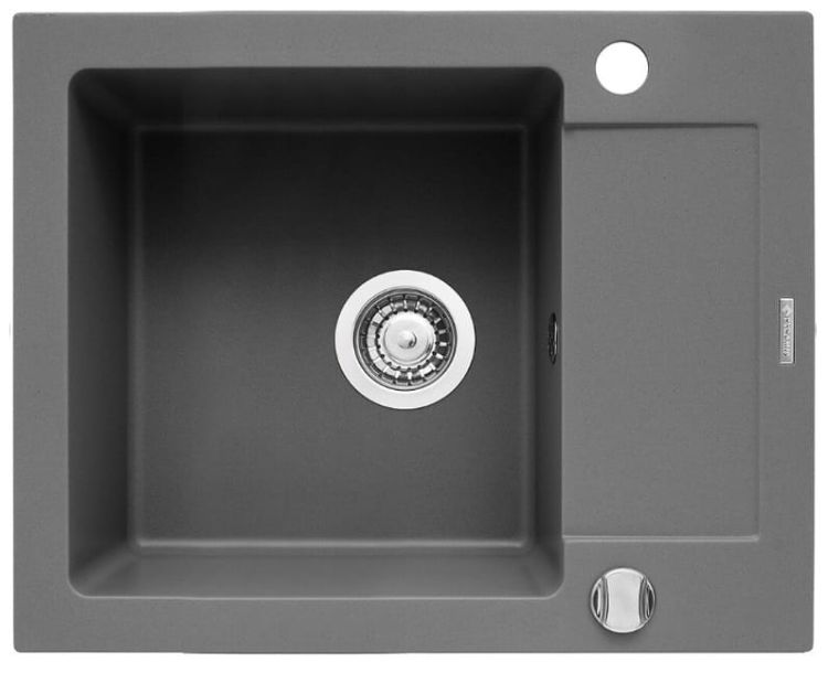 Zlewozmywak granitowy 62x50 cm z czarną baterią Bello 1B 1D Pyramis Mido 070088101Bn szary beton
