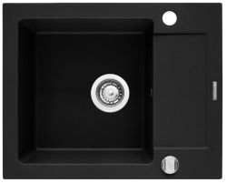 Zlewozmywak granitowy 62x50 cm z czarną baterią Bello 1B 1D Pyramis Mido 070167601Bn volcano
