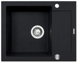 Zlewozmywak granitowy 62x50 cm z czarną baterią Bello 1B 1D Pyramis Mido 070088501Bn karbon