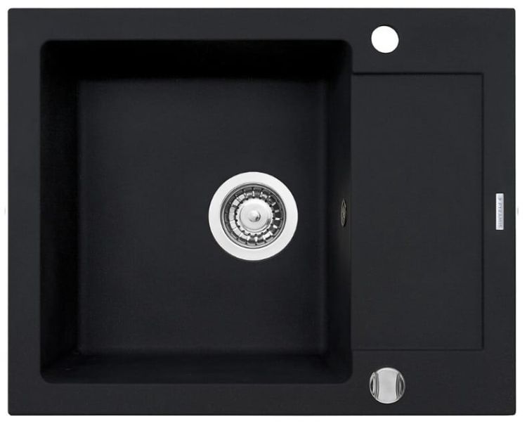 Zlewozmywak granitowy 62x50 cm z czarną baterią Bello 1B 1D Pyramis Mido 070088501Bn karbon