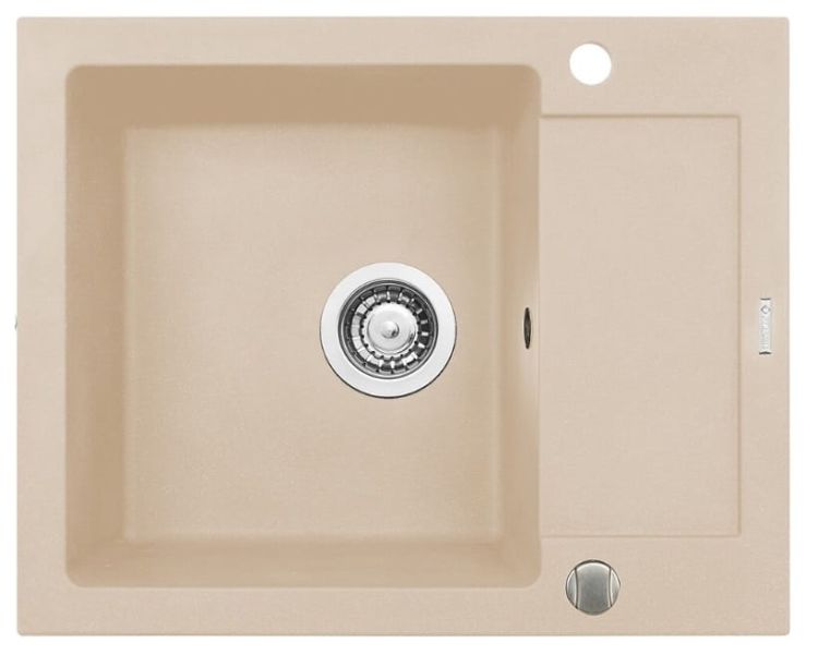 Zlewozmywak granitowy 62x50 cm z czarną baterią Bello 1B 1D Pyramis Mido 070088301Bn beż piaskowy