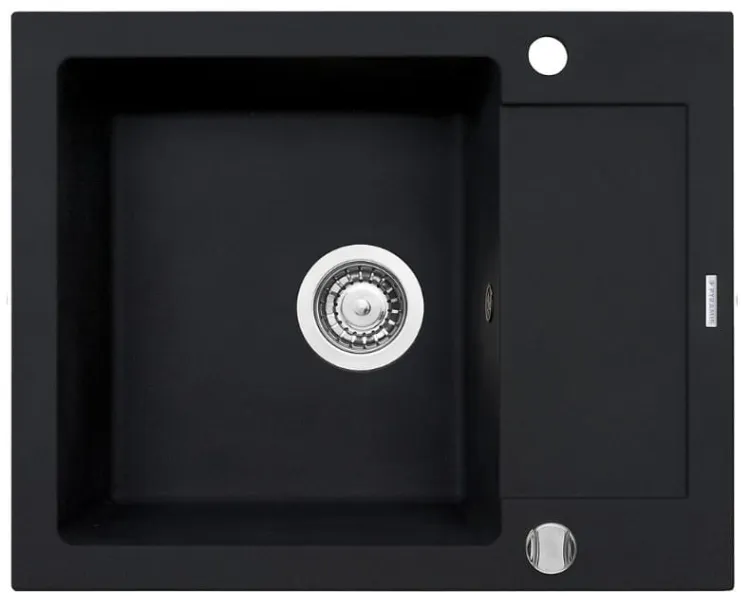 Zlewozmywak granitowy 62x50 cm z czarną baterią Flessi 1B 1D Pyramis Mido 070088501F  karbon
