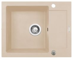 Zlewozmywak granitowy 62x50 cm z czarną baterią Flessi 1B 1D Pyramis Mido 070088301F beż piaskowy