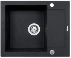 Czarny zlewozmywak granitowy 62x50 cm z czarną baterią Flessi Black Edition 1B 1D Pyramis Mido 070088401FB