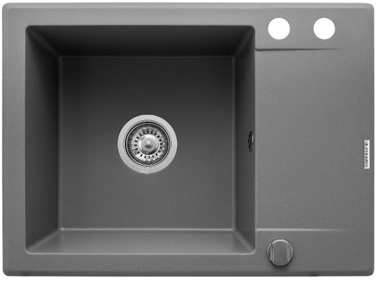 Zlewozmywak jednokomorowy granitowy 62x46 cm z baterią kuchenną 1B 1D Pyramis Korfu 070060701Bn szary beton
