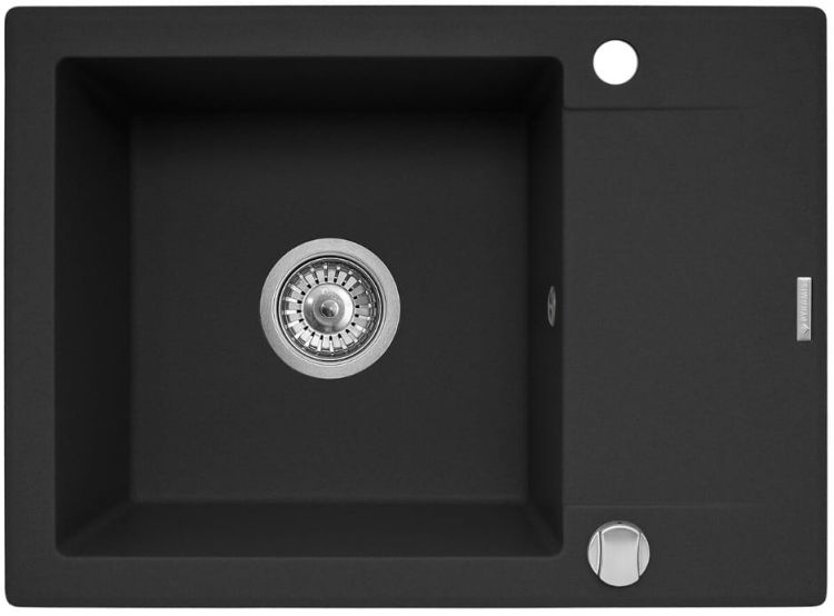 Zlewozmywak jednokomorowy granitowy 62x46 cm z baterią kuchenną 1B 1D Pyramis Korfu 070167201Bn volcano