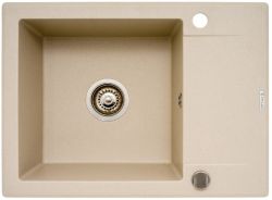 Zlewozmywak jednokomorowy granitowy 62x46 cm z baterią kuchenną 1B 1D Pyramis Korfu 070060401Bn beż