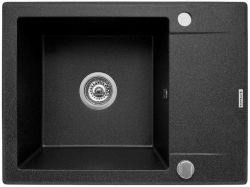 Czarny zlewozmywak jednokomorowy granitowy 62x46 cm z baterią kuchenną 1B 1D Pyramis Korfu 070060301Bn