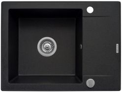 Zlewozmywak jednokomorowy granitowy 62x46 cm z baterią kuchenną 1B 1D Pyramis Korfu 070060501Bn karbon