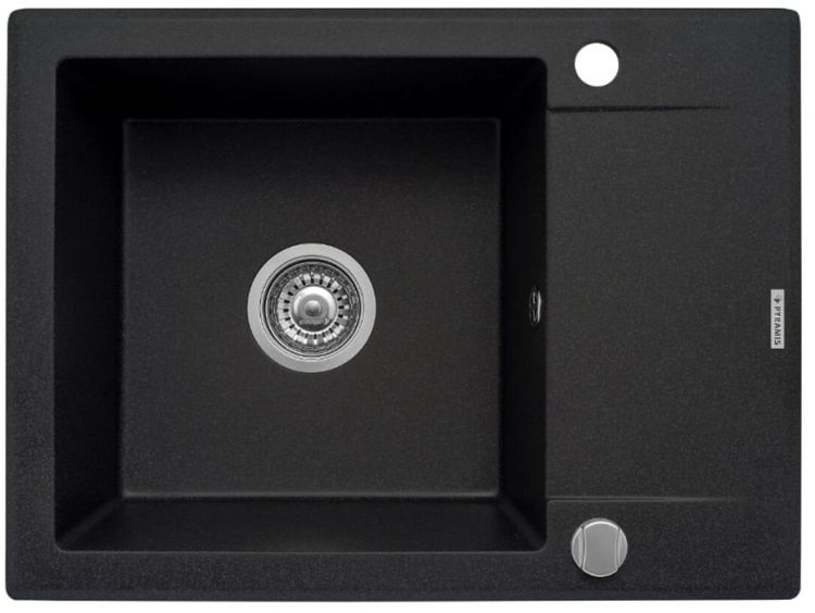 Zlewozmywak jednokomorowy granitowy 62x46 cm z baterią kuchenną 1B 1D Pyramis Korfu 070060501Bn karbon