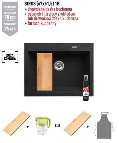 Przejdź do produktu Zlewozmywak jednokomorowy granitowy 67x52 cm z dużą komorą 1B Pyramis Siros 070094401 karbon