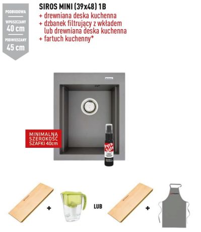 Przejdź do produktu Zlewozmywak jednokomorowy granitowy 39x48 cm 1B Pyramis Siros Mini 070180412 szary beton