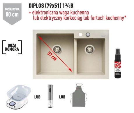 Przejdź do produktu Zlewozmywak dwukomorowy granitowy 79x51 cm 1 3/4B Pyramis Diplos 070006501 piaskowy beż
