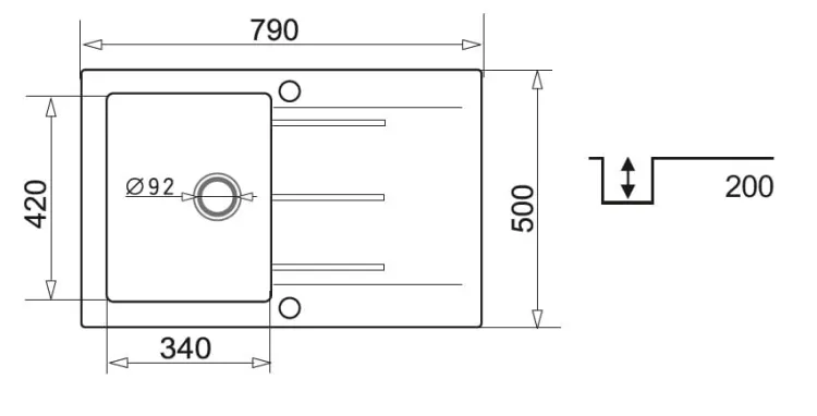 Czarny zlewozmywak jednokomorowy granitowy 79x50 cm w komplecie z baterią Flessi 1B 1D Pyramis Alazia 070186312F