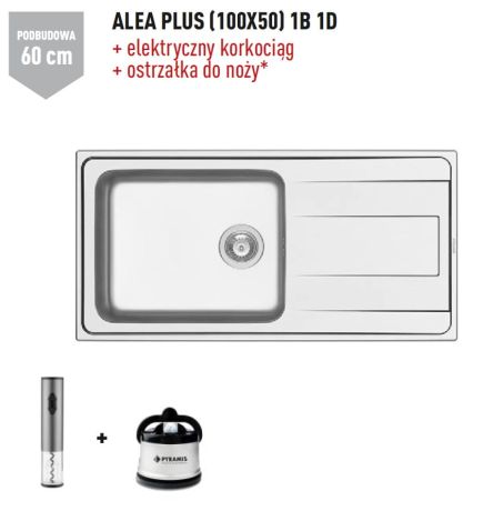 Przejdź do produktu Zlewozmywak jednokomorowy stalowy 100x50 cm 1B 1D Pyramis Alea Plus 107165301 gładki polerowany