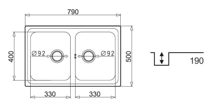 Zlewozmywak dwukomorowy stalowy 79x50 cm 2B Pyramis Alea 107157601 gładki polerowany