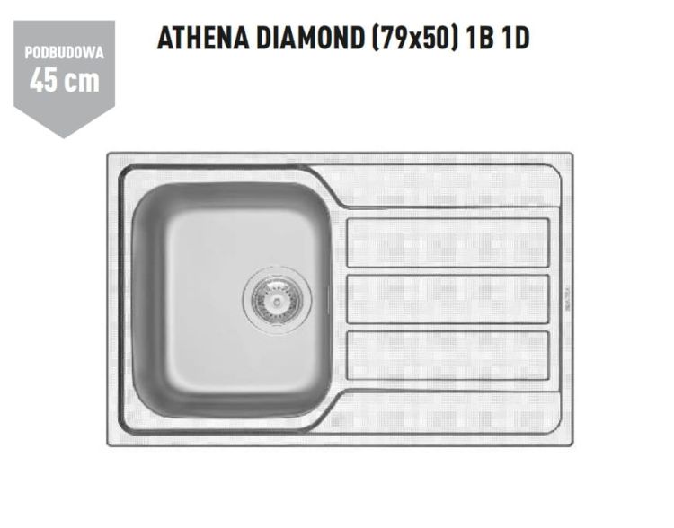 Zlewozmywak jednokomorowy stalowy 79x50 cm 1B 1D Pyramis Athena Diamond 107172901 diamentowy