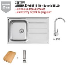 Zlewozmywak jednokomorowy stalowy 79x50 cm w komplecie z baterią kuchenną Bello 1B 1D Pyramis Athena 100178701Bn polerowany, gładki