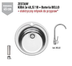 Zlewozmywak jednokomorowy stalowy okrągły 48,5 cm w komplecie z baterią kuchenną Bello 1B Pyramis Kiba 100053701Bn polerowany, gładki