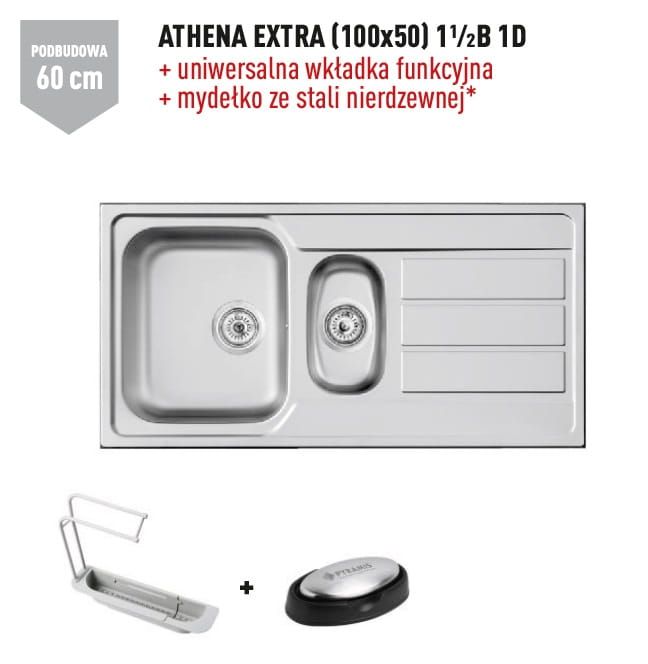 Zlewozmywak dwukomorowy stalowy 100x50 cm 1,5B 1D Pyramis Athena Extra 107163601 polerowany, gładki