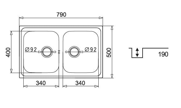 Zlewozmywak dwukomorowy stalowy 79x50 cm 2B Pyramis Athena Extra 107165101 polerowany, gładki