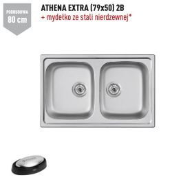 Zlewozmywak dwukomorowy stalowy 79x50 cm 2B Pyramis Athena Extra 107165101 polerowany, gładki