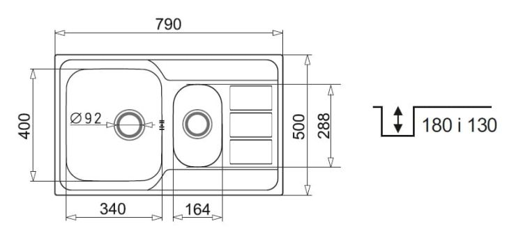 Zlewozmywak dwukomorowy stalowy 79x50 cm 1,5B 1D Pyramis Athena Extra 107164601 len
