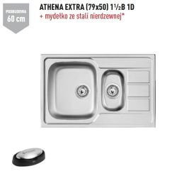 Zlewozmywak dwukomorowy stalowy 79x50 cm 1,5B 1D Pyramis Athena Extra 107164601 len