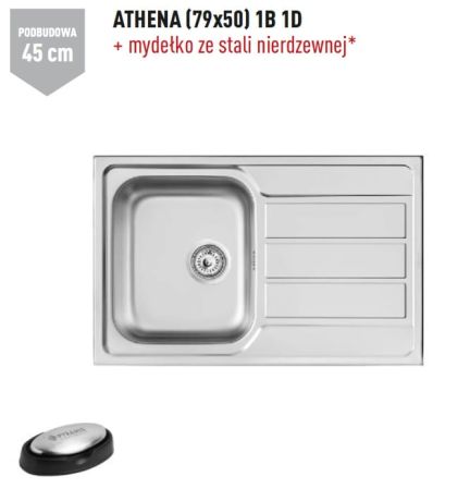 Przejdź do produktu Zlewozmywak jednokomorowy stalowy 79x50 cm z ociekaczem 1B 1D Pyramis Athena 100180101 len