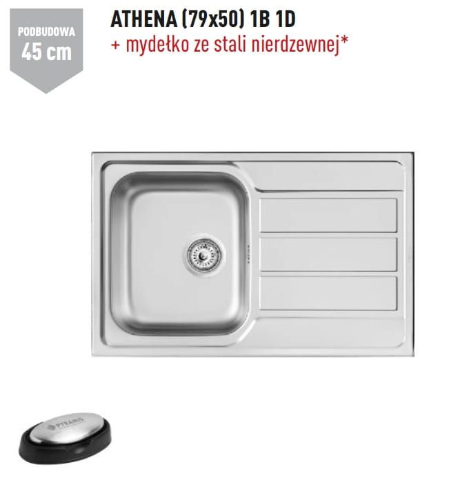 Zlewozmywak jednokomorowy stalowy 79x50 cm z ociekaczem 1B 1D Pyramis Athena 100180101 len