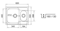 Zlewozmywak dwukomorowy stalowy 62x50 cm 1,5B Pyramis Athena Extra 101200701 polerowany, gładki