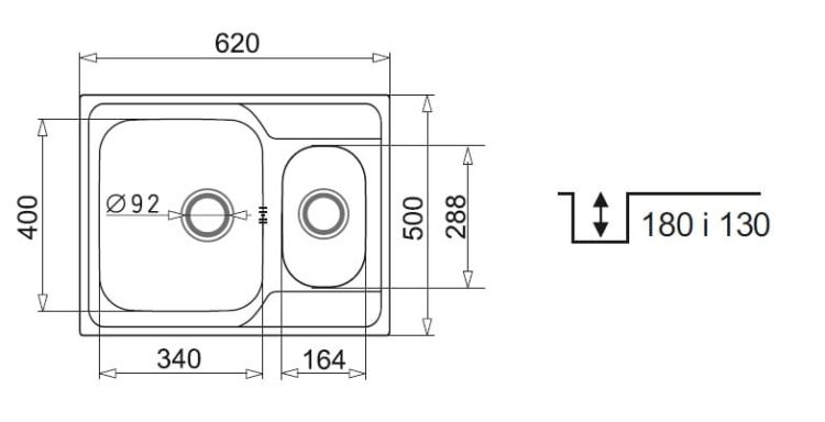 Zlewozmywak dwukomorowy stalowy 62x50 cm 1,5B Pyramis Athena Extra 101200701 polerowany, gładki