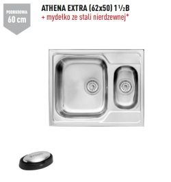 Zlewozmywak dwukomorowy stalowy 62x50 cm 1,5B Pyramis Athena Extra 101200701 polerowany, gładki