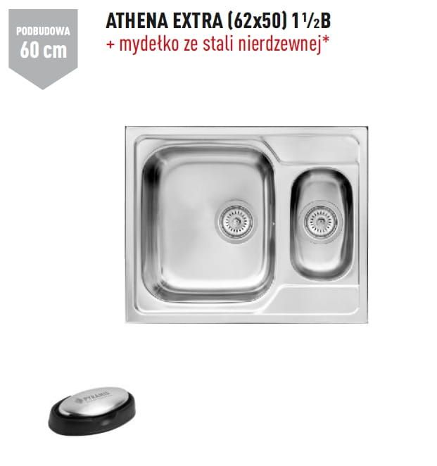 Zlewozmywak dwukomorowy stalowy 62x50 cm 1,5B Pyramis Athena Extra 101200701 polerowany, gładki