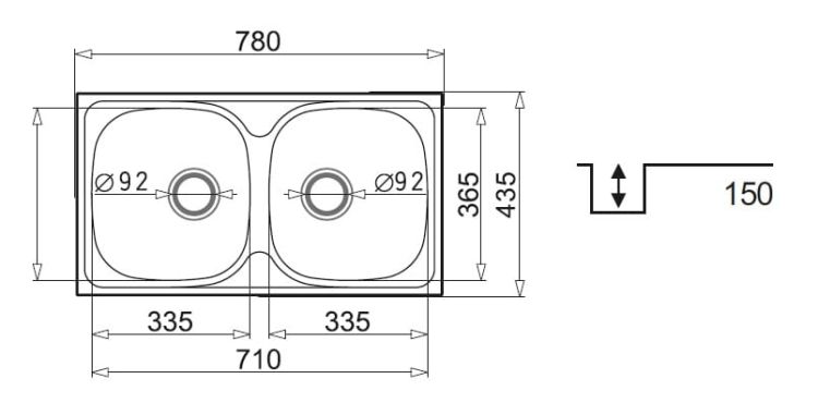 Zlewozmywak dwukomorowy stalowy 78x43,5 cm 2B Pyramis E78 100138801 polerowany, gładki