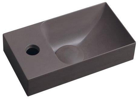 Przejdź do produktu PICCOLINO umywalka betonowa, 30,8x17cm, bateria z lewej strony, ciemnobrązowy mat