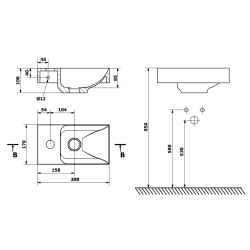 PICCOLINO umywalka betonowa, 30,8x10x17cm, bateria z lewej strony, antracyt