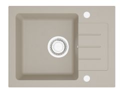 Zlewozmywak granitowy jednokomorowy 58x45 cm z baterią kuchenną Deco Darfor DG014+DECO+SMCH jasny beż