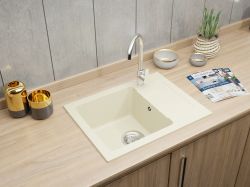 Zlewozmywak granitowy jednokomorowy 58x45 cm z baterią kuchenną Deco Darfor DG014+DECO+SMCH jaśmin