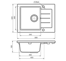 Zlewozmywak granitowy jednokomorowy 58x45 cm Deco Darfor DG014