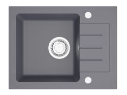 Zlewozmywak granitowy jednokomorowy 58x45 cm z baterią kuchenną i syfonem Deco Darfor DG014+DECO+SMCH grafit