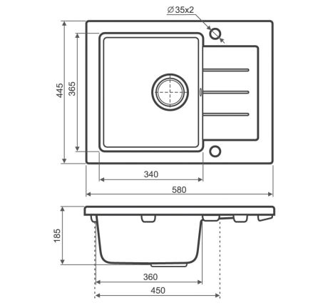 Przejdź do produktu Zlewozmywak granitowy jednokomorowy 58x45 cm z szarą baterią kuchenną Flex Darfor DG014+FLEX+SMCH popiel