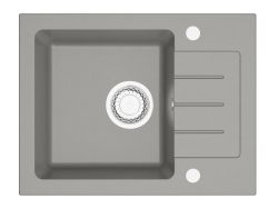 Zlewozmywak granitowy jednokomorowy 58x45 cm z szarą baterią kuchenną Flex Darfor DG014+FLEX+SMCH popiel