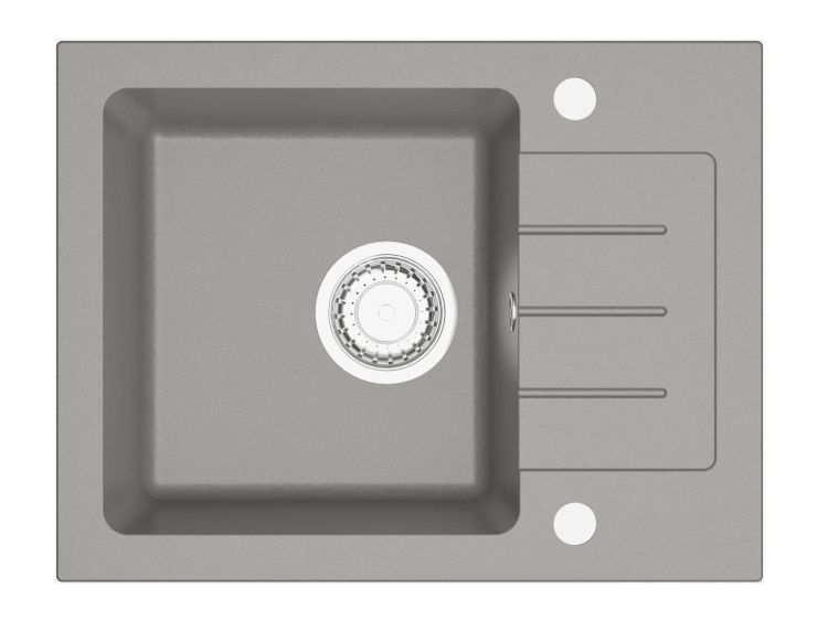 Zlewozmywak granitowy jednokomorowy 58x45 cm z szarą baterią kuchenną Flex Darfor DG014+FLEX+SMCH popiel