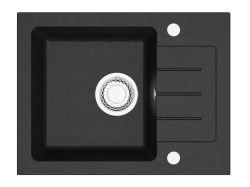 Zlewozmywak granitowy jednokomorowy 58x45 cm z baterią kuchenną Nexo Darfor DG014+NEXO+SMCH czarny nakrapiany