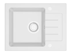 Zlewozmywak granitowy jednokomorowy 58x45 cm z baterią kuchenną Nexo Darfor DG014+NEXO+SMCH biały z syfonem chrom