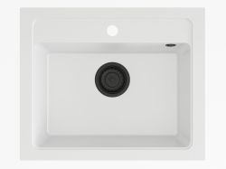 Zlewozmywak granitowy jednokomorowy 58x48 cm Darfor DG016 biały z czarnym syfonem