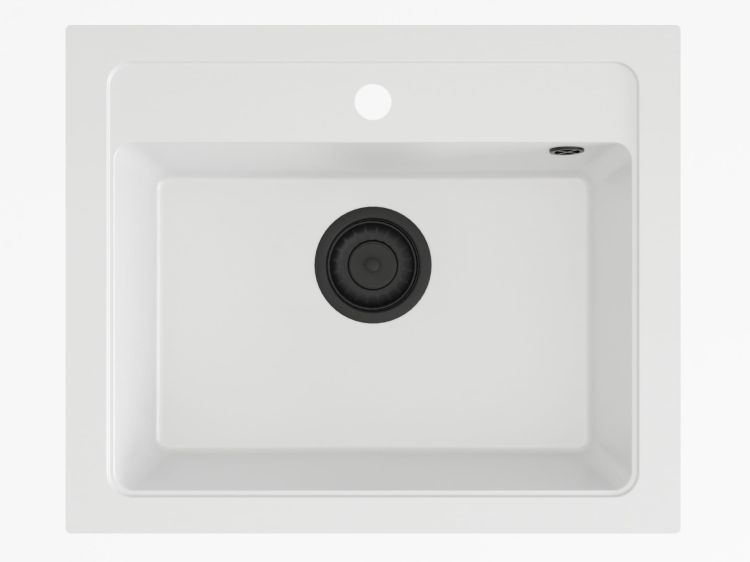 Zlewozmywak granitowy jednokomorowy 58x48 cm Darfor DG016 biały z czarnym syfonem