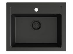 Zlewozmywak granitowy jednokomorowy 58x48 cm Darfor DG016 czarny z  czarnym syfonem
